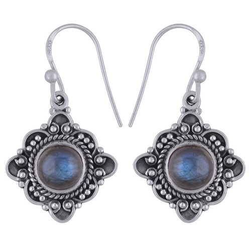 Labradorite Natural Gemstone 925 Sterling Solid Silver Round Cabochon Stone Handmade Earrings