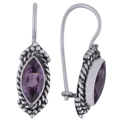 Amethyst Natural Gemstone 925 Sterling Solid Silver Marquise Cut Stone Handmade Earrings