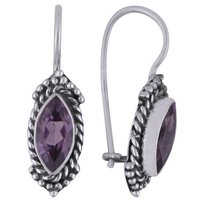 Amethyst Natural Gemstone 925 Sterling Solid Silver Marquise Cut Stone Handmade Earrings