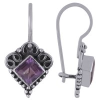 Amethyst Natural Gemstone 925 Sterling Solid Silver Square Cut Stone Handmade Earrings