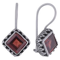 Garnet Natural Gemstone 925 Sterling Solid Silver Square Cut Stone Handmade Earrings