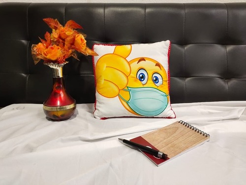 Mask Emoji Printed Cushion Cover With Filler Size 30*30cms