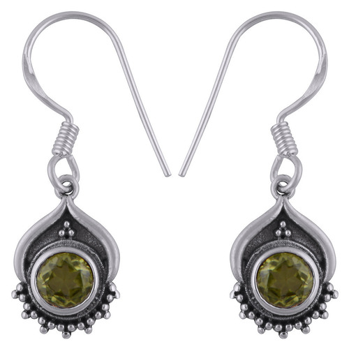 Peridot Natural Gemstone 925 Sterling Solid Silver Round Cut Stone Handmade Earrings Size: Length: 30 Mm X Width: 10 Mm