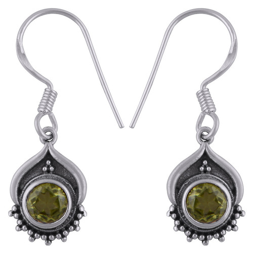 Peridot Natural Gemstone 925 Sterling Solid Silver Round Cut Stone Handmade Earrings