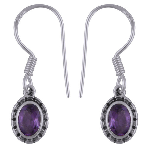 Amethyst Natural Gemstone 925 Sterling Solid Silver Oval Cut Stone Handmade Earrings