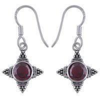 Garnet Natural Gemstone 925 Sterling Solid Silver Round Cut Stone Handmade Earrings