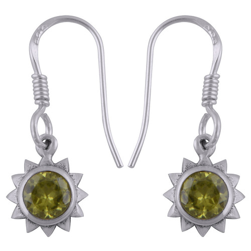 Peridot Natural Gemstone 925 Sterling Solid Silver Round Cut Stone Handmade Earrings