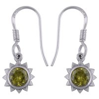 Peridot Natural Gemstone 925 Sterling Solid Silver Round Cut Stone Handmade Earrings