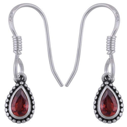 Garnet Natural Gemstone 925 Sterling Solid Silver Pear Cut Stone Handmade Earrings