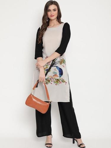 Off-white And Black Rayon Kurti