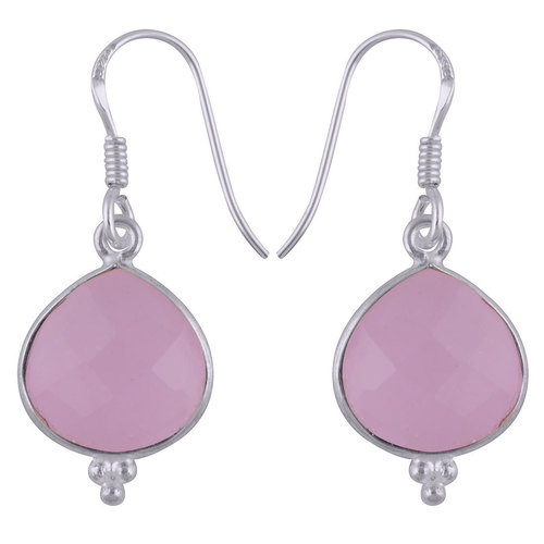 Rose Quartz Natural Gemstone 925 Sterling Solid Silver Round Cut Stone Handmade Earrings