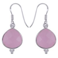 Rose Quartz Natural Gemstone 925 Sterling Solid Silver Round Cut Stone Handmade Earrings