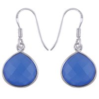 Chalcedony Blue Natural Gemstone 925 Sterling Solid Silver Round Cut Stone Handmade Earrings