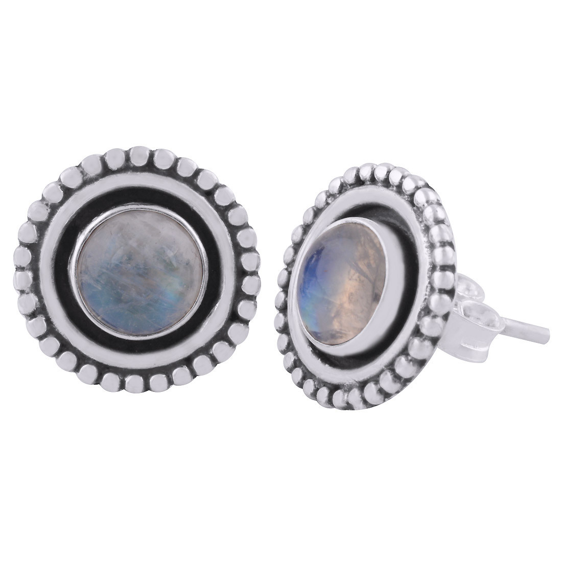 Green Onyx Natural Gemstone 925 Sterling Solid Silver Round Cabochon Stone Handmade Stud Earrings