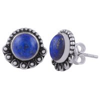Rainbow Natural Gemstone 925 Sterling Solid Silver Round Cabochon Stone Handmade Stud Earrings
