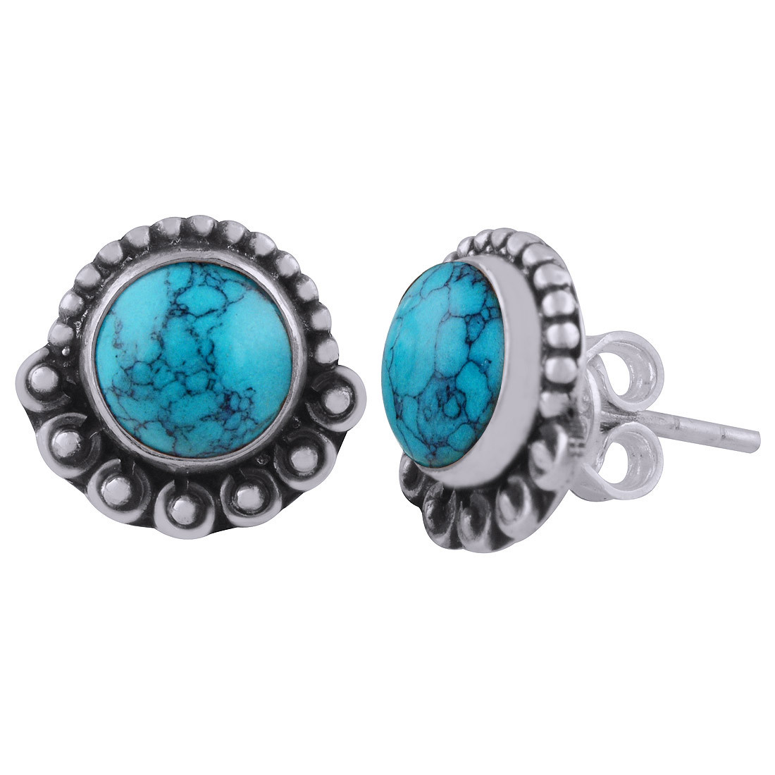 Rainbow Natural Gemstone 925 Sterling Solid Silver Round Cabochon Stone Handmade Stud Earrings