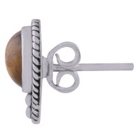Tiger Eye Natural Gemstone 925 Sterling Solid Silver Round Cabochon Stone Handmade Stud Earrings