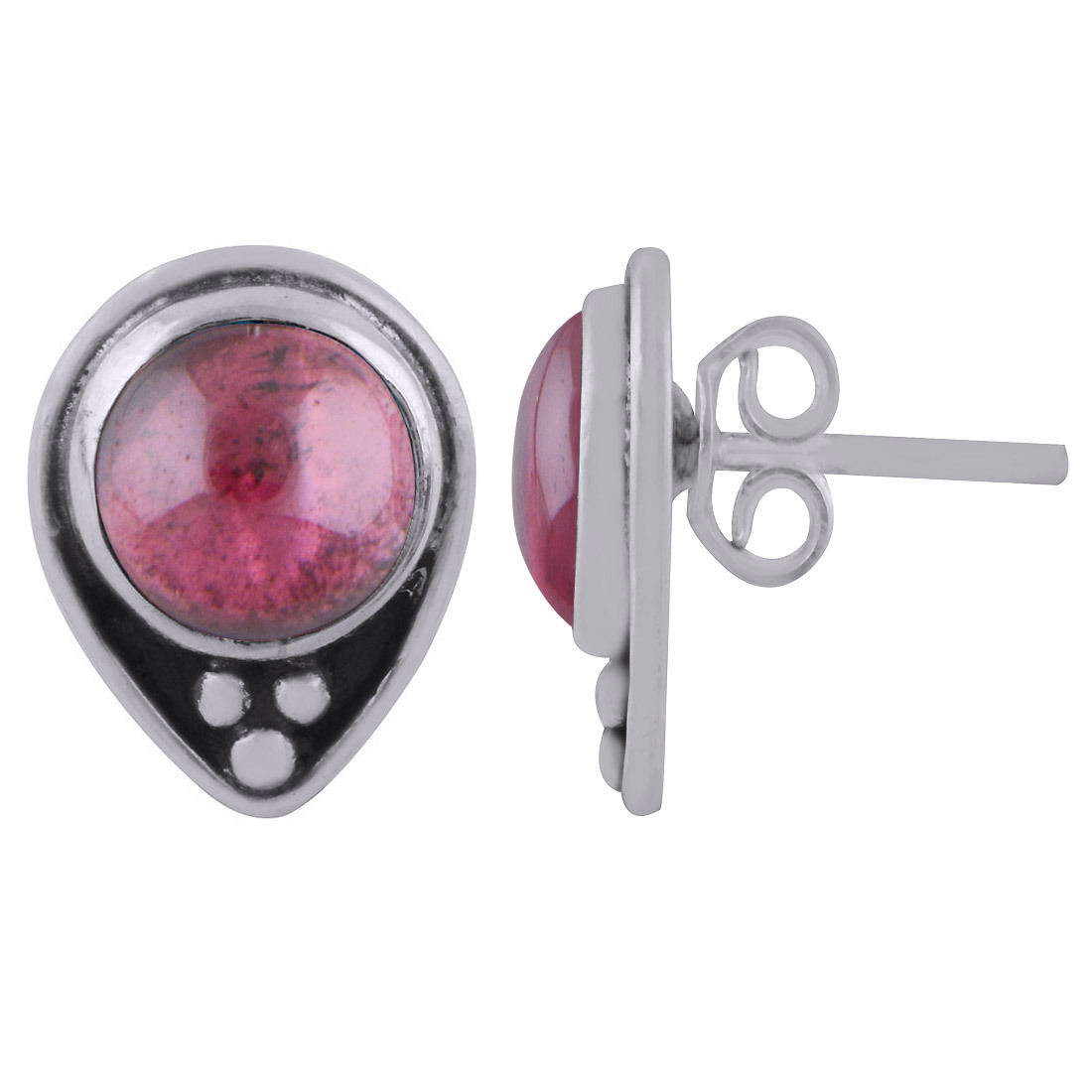 Garnet Natural Gemstone 925 Sterling Solid Silver Round Cabochon Stone Handmade Stud Earrings
