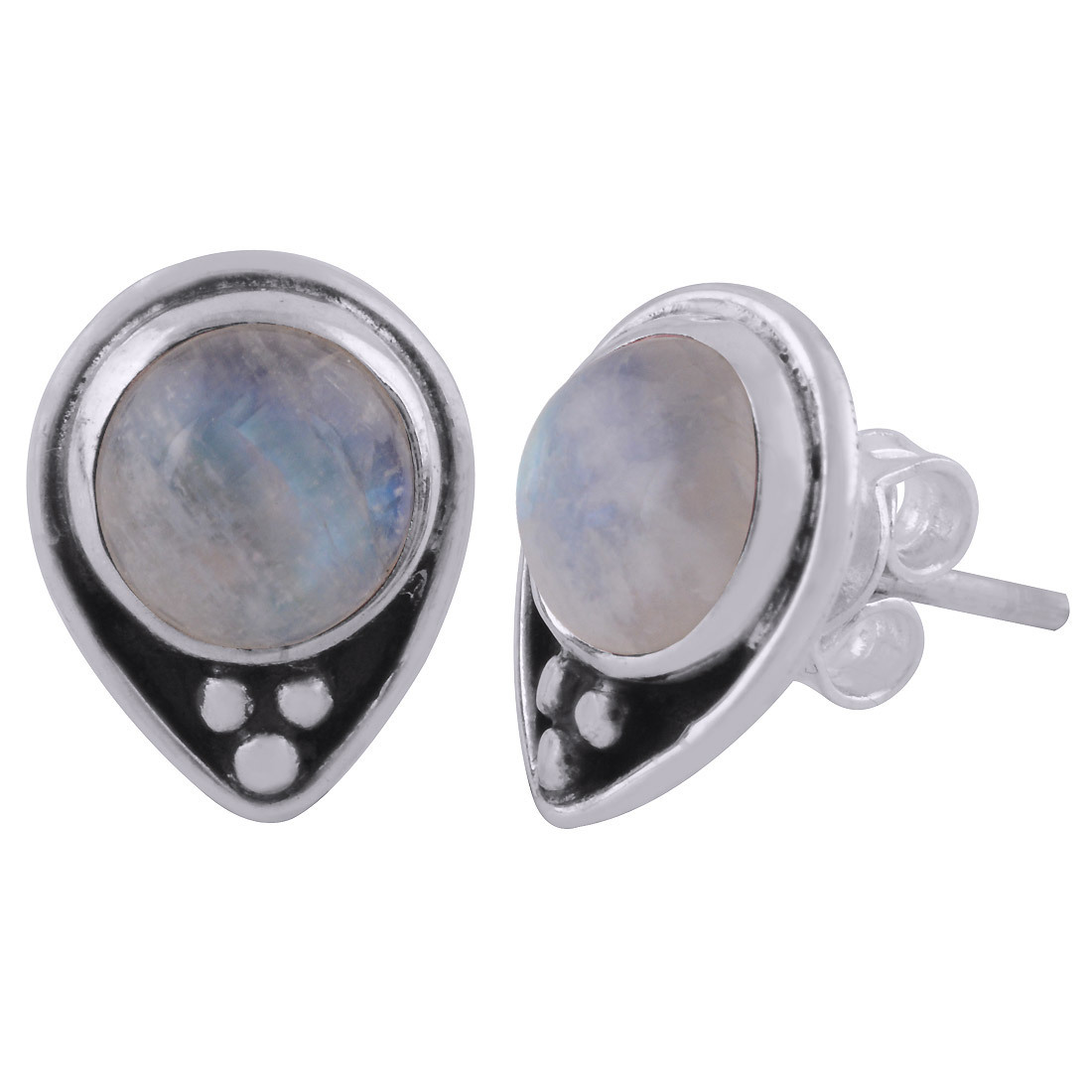 Garnet Natural Gemstone 925 Sterling Solid Silver Round Cabochon Stone Handmade Stud Earrings