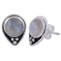 Garnet Natural Gemstone 925 Sterling Solid Silver Round Cabochon Stone Handmade Stud Earrings