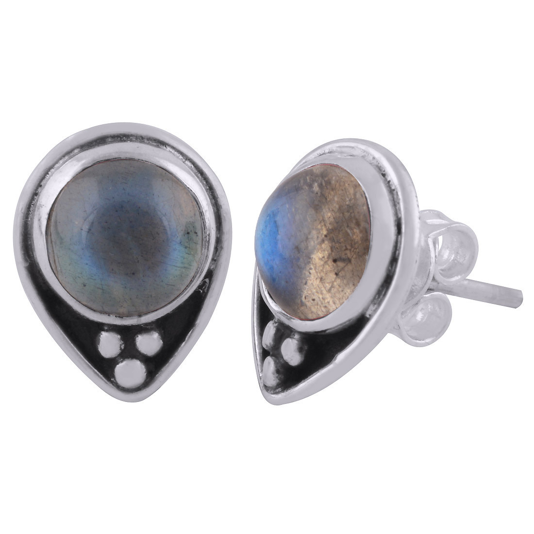 Garnet Natural Gemstone 925 Sterling Solid Silver Round Cabochon Stone Handmade Stud Earrings