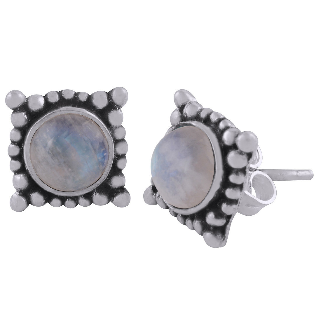 Labradorite Natural Gemstone 925 Sterling Solid Silver Round Cabochon Stone Handmade Stud Earrings