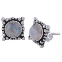 Labradorite Natural Gemstone 925 Sterling Solid Silver Round Cabochon Stone Handmade Stud Earrings