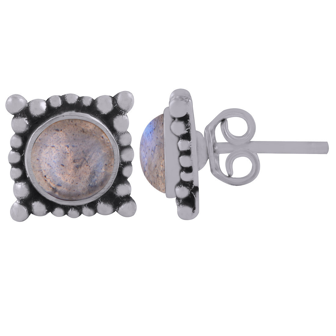 Labradorite Natural Gemstone 925 Sterling Solid Silver Round Cabochon Stone Handmade Stud Earrings