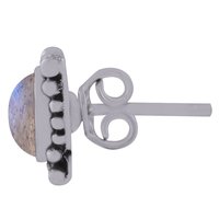 Labradorite Natural Gemstone 925 Sterling Solid Silver Round Cabochon Stone Handmade Stud Earrings