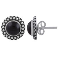 Black Onyx Natural Gemstone 925 Sterling Solid Silver Round Cabochon Stone Handmade Stud Earrings