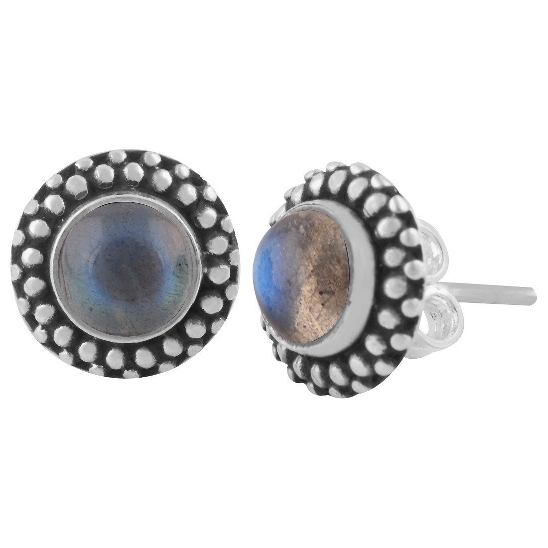 Black Onyx Natural Gemstone 925 Sterling Solid Silver Round Cabochon Stone Handmade Stud Earrings