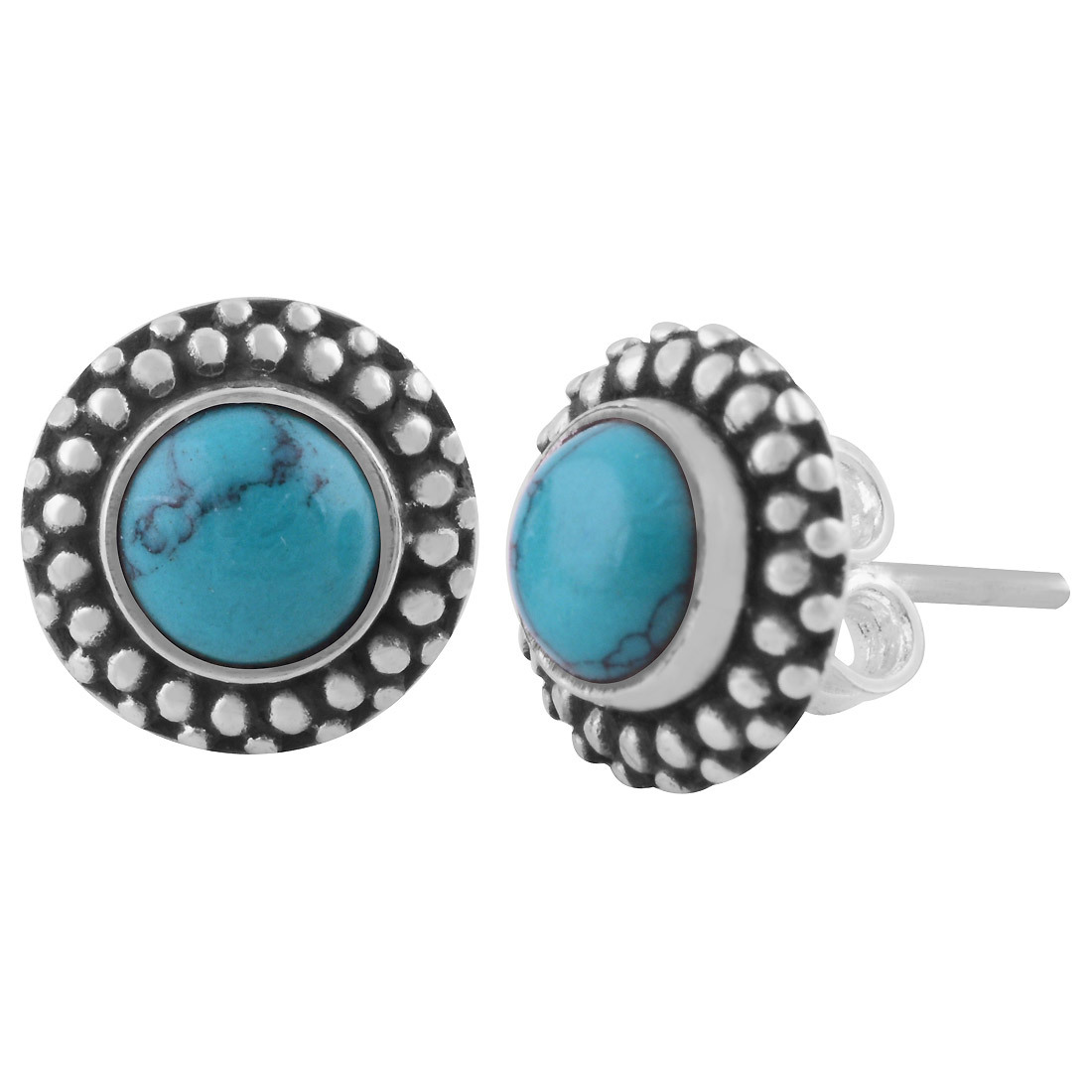Black Onyx Natural Gemstone 925 Sterling Solid Silver Round Cabochon Stone Handmade Stud Earrings