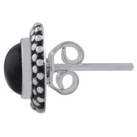 Black Onyx Natural Gemstone 925 Sterling Solid Silver Round Cabochon Stone Handmade Stud Earrings