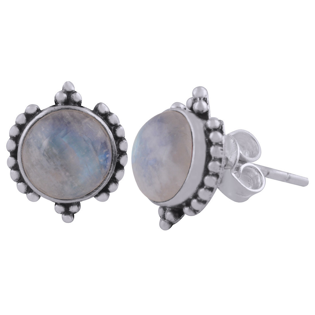 Lapis Natural Gemstone 925 Sterling Solid Silver Round Cabochon Stone Handmade Stud Earrings