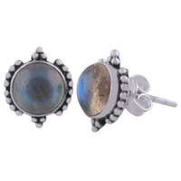 Lapis Natural Gemstone 925 Sterling Solid Silver Round Cabochon Stone Handmade Stud Earrings