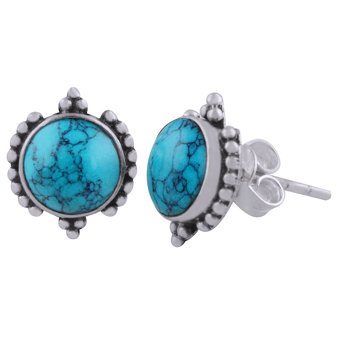 Lapis Natural Gemstone 925 Sterling Solid Silver Round Cabochon Stone Handmade Stud Earrings