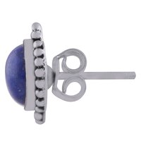 Lapis Natural Gemstone 925 Sterling Solid Silver Round Cabochon Stone Handmade Stud Earrings