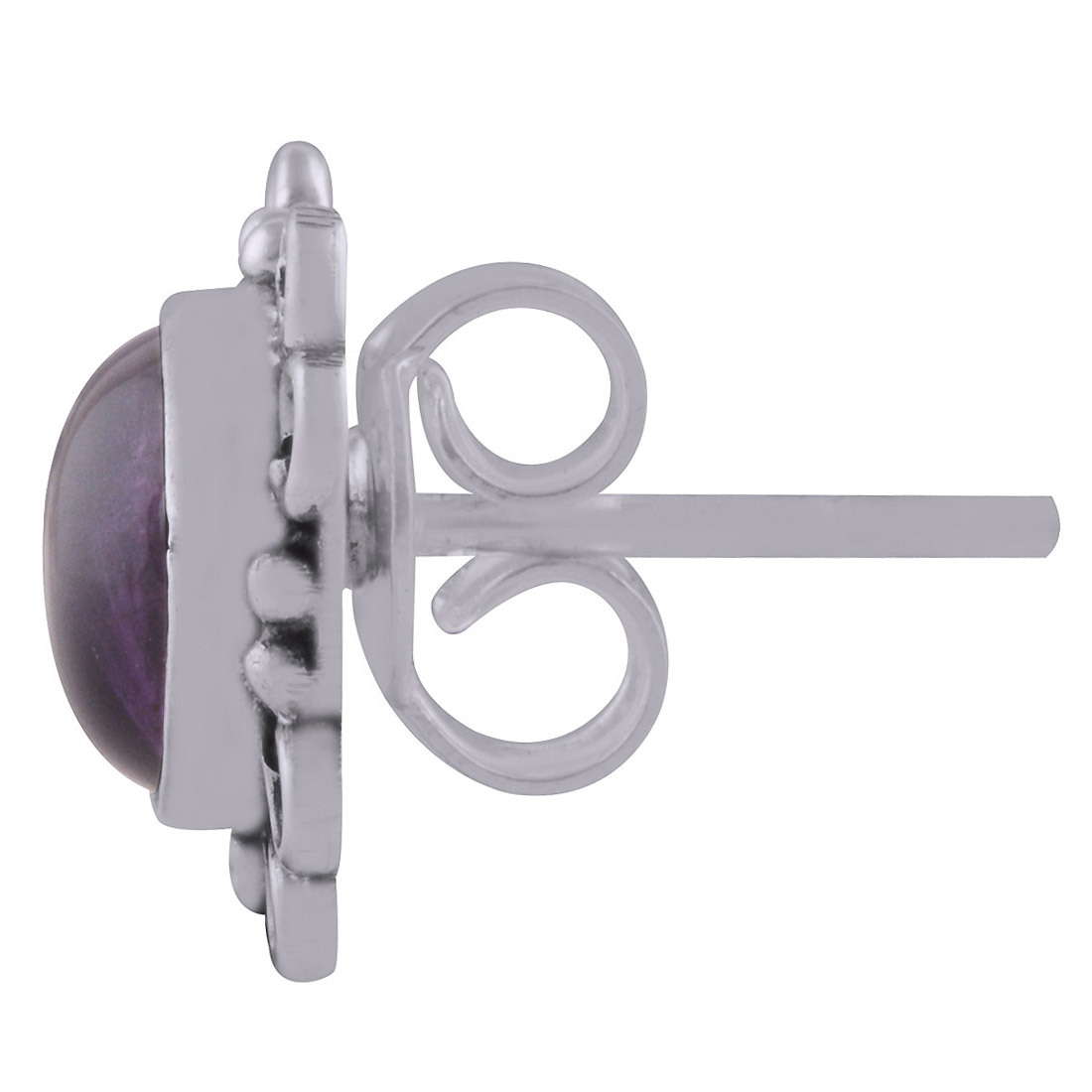 Amethyst Natural Gemstone 925 Sterling Solid Silver Round Cabochon Stone Handmade Stud Earrings