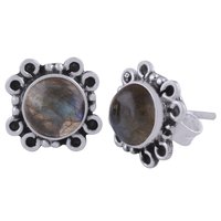 Amethyst Natural Gemstone 925 Sterling Solid Silver Round Cabochon Stone Handmade Stud Earrings