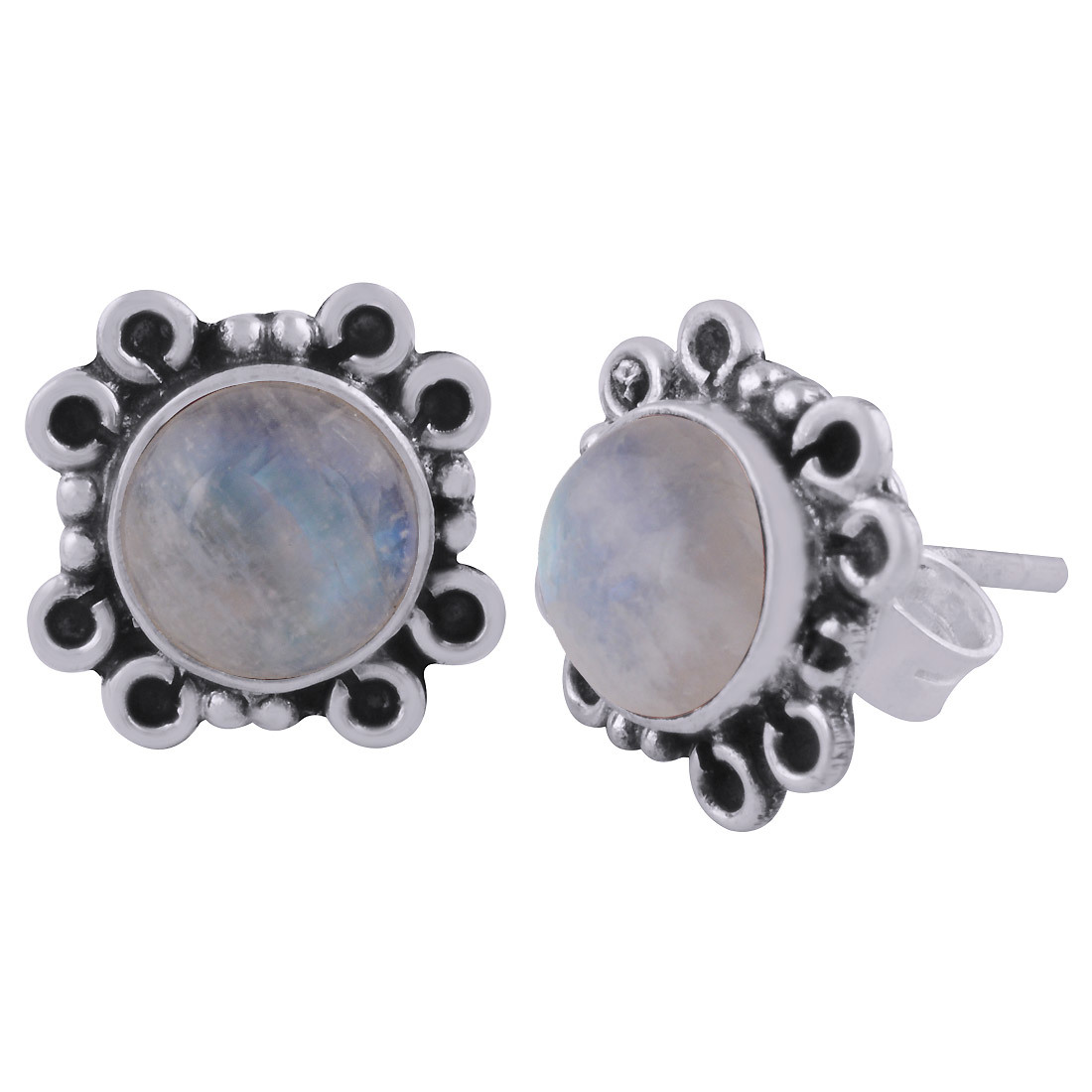 Amethyst Natural Gemstone 925 Sterling Solid Silver Round Cabochon Stone Handmade Stud Earrings