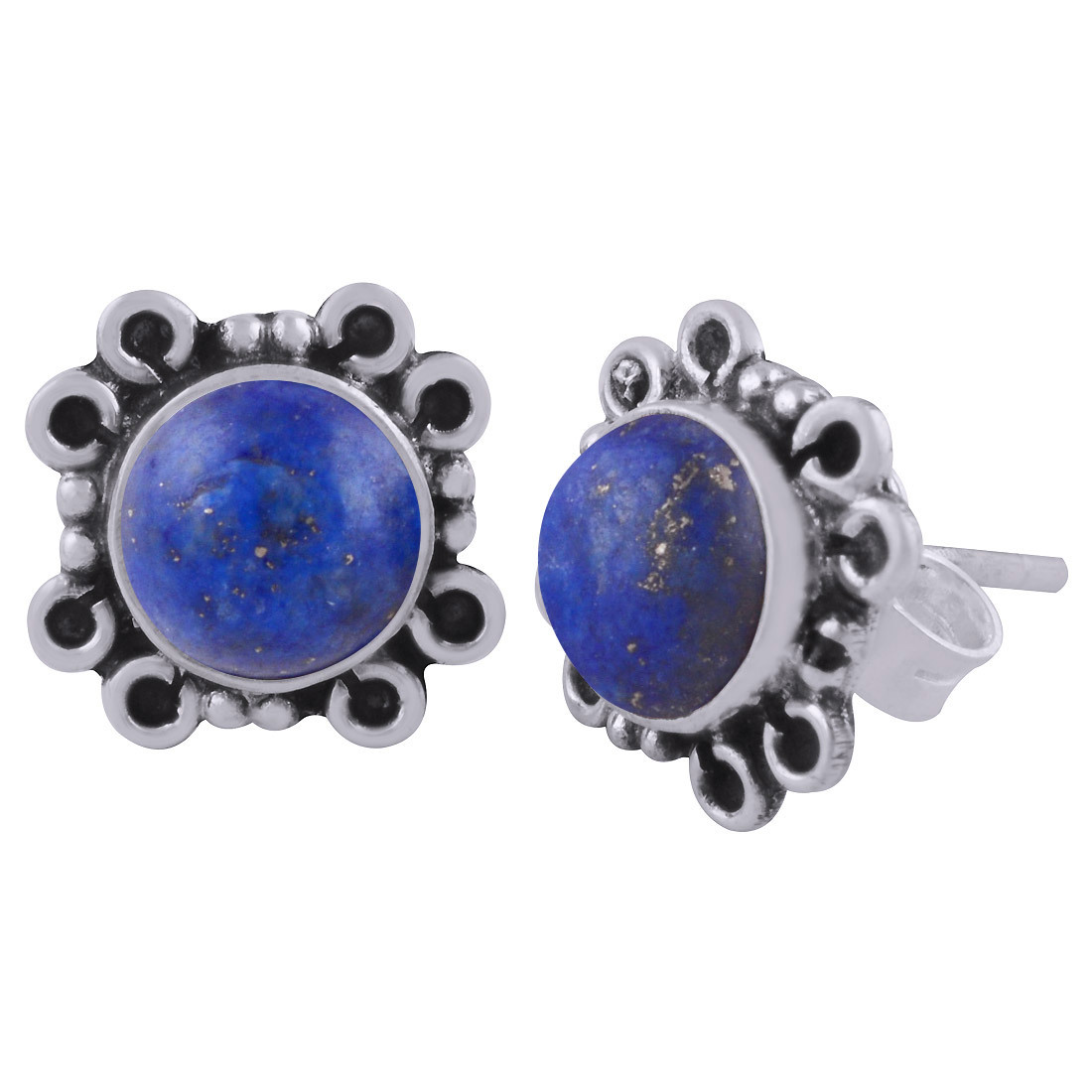 Amethyst Natural Gemstone 925 Sterling Solid Silver Round Cabochon Stone Handmade Stud Earrings