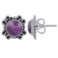 Amethyst Natural Gemstone 925 Sterling Solid Silver Round Cabochon Stone Handmade Stud Earrings