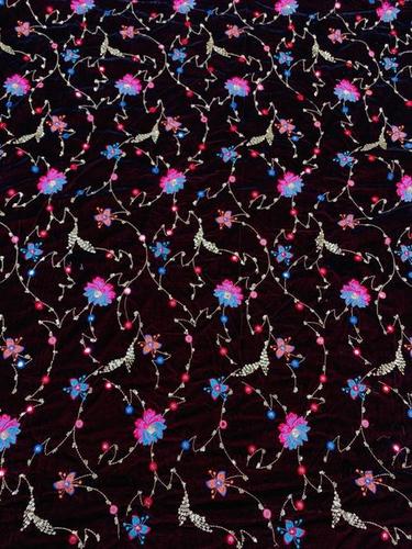 Embroidery Velvet Fabric - Velvet Material, Custom Lengths Available | Embroidered Pattern with Heavy Sequence and Thread Design, Multiple Color Options