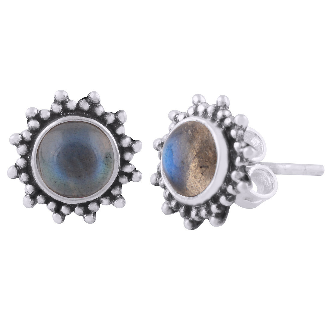 Amethyst Natural Gemstone 925 Sterling Solid Silver Round Cabochon Stone Handmade Stud Earrings