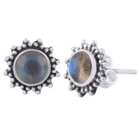 Amethyst Natural Gemstone 925 Sterling Solid Silver Round Cabochon Stone Handmade Stud Earrings