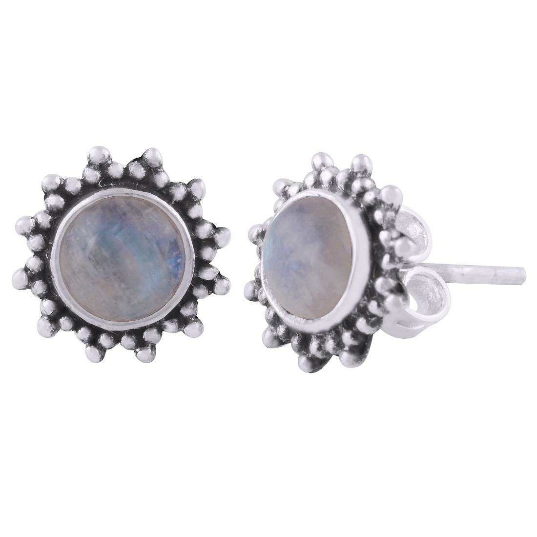 Amethyst Natural Gemstone 925 Sterling Solid Silver Round Cabochon Stone Handmade Stud Earrings