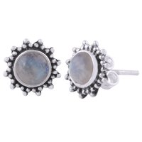 Amethyst Natural Gemstone 925 Sterling Solid Silver Round Cabochon Stone Handmade Stud Earrings