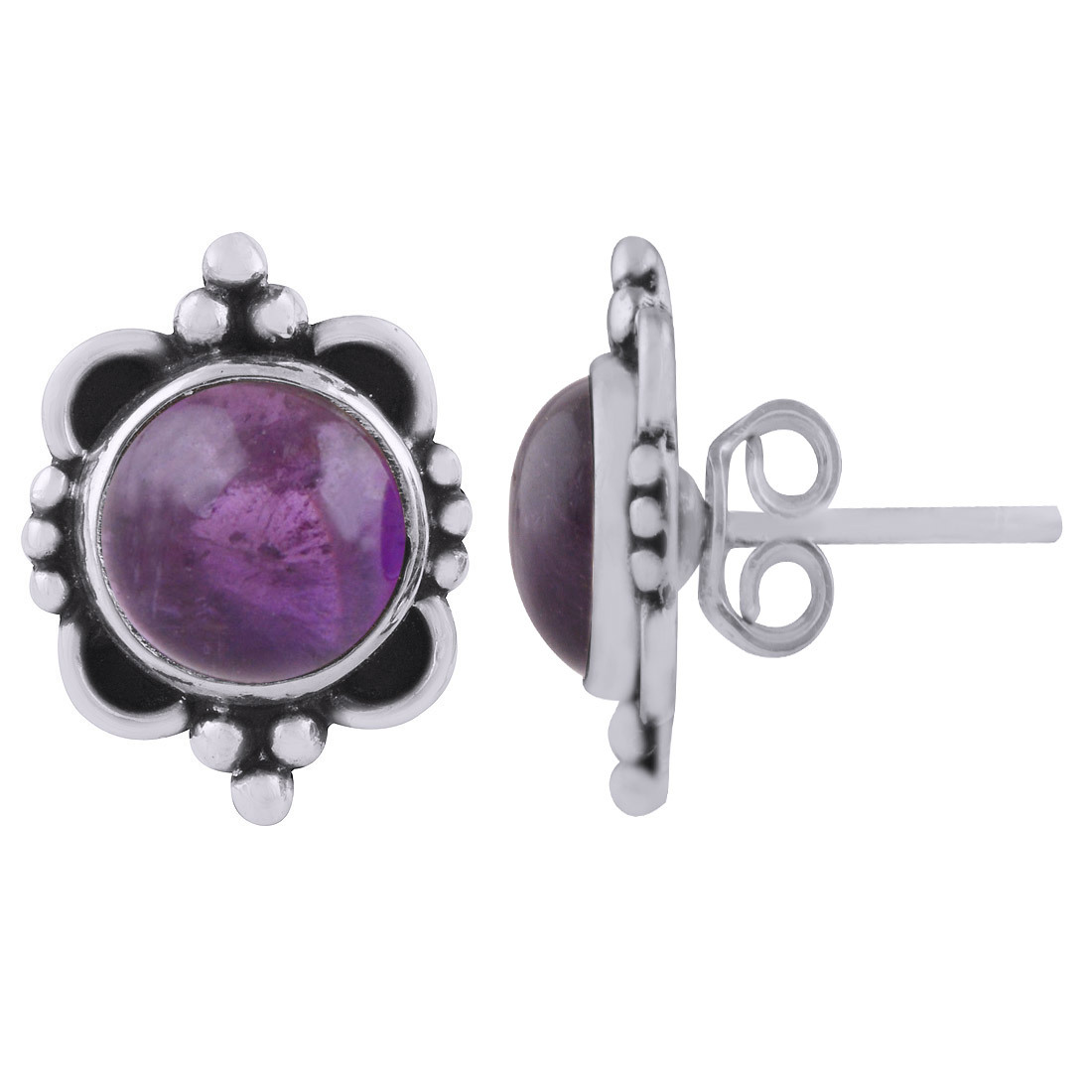 Garnet Natural Gemstone 925 Sterling Solid Silver Round Cabochon Stone Handmade Stud Earrings
