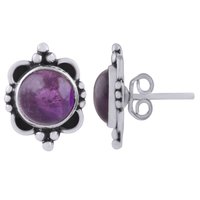 Garnet Natural Gemstone 925 Sterling Solid Silver Round Cabochon Stone Handmade Stud Earrings