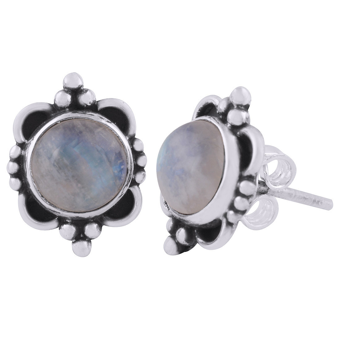 Garnet Natural Gemstone 925 Sterling Solid Silver Round Cabochon Stone Handmade Stud Earrings